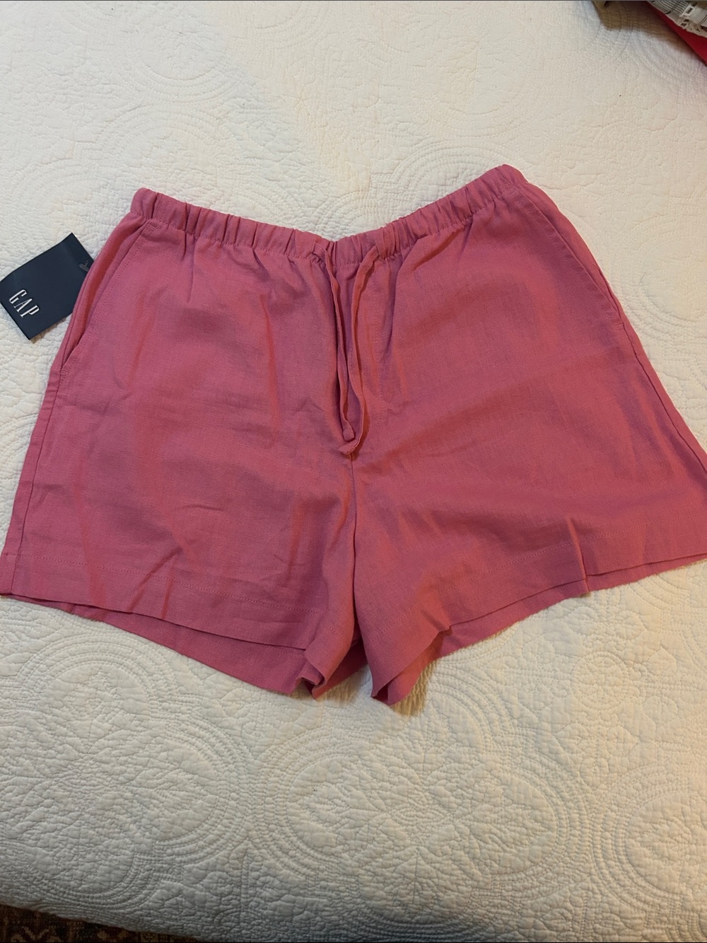 GAP Women's Rose Pink Drawstring Linen-Blend Shorts